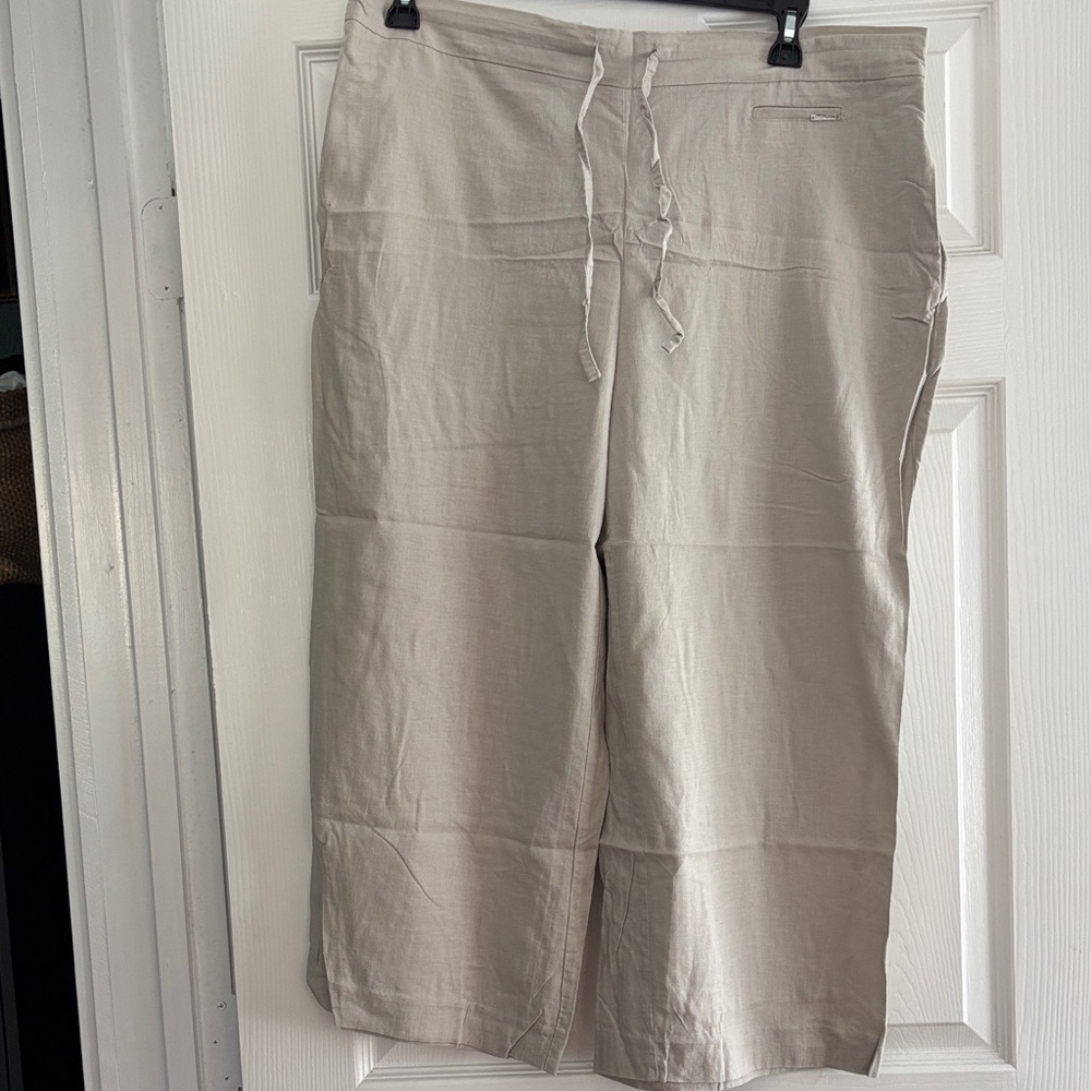 Beige Linen Blend Wide-Leg Pants